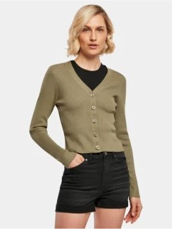 URBAN CLASSICS Damen Strickjacke Ladies Short Rib Knit In Khaki
