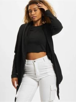 URBAN CLASSICS Damen Strickjacke Ladies Hooded In Schwarz