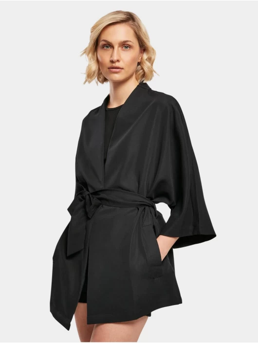 URBAN CLASSICS Damen Strickjacke Viscose Twill Kimono In Schwarz 3 URBAN CLASSICS Damen Strickjacke Viscose Twill Kimono In Schwarz