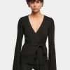 URBAN CLASSICS Damen Strickjacke Ladies Rib Knit Wrapped In Schwarz