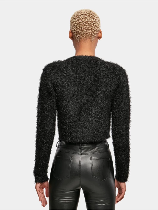 URBAN CLASSICS Damen Strickjacke Ladies Cropped Feather In Schwarz 4 URBAN CLASSICS Damen Strickjacke Ladies Cropped Feather In Schwarz – Bild 2