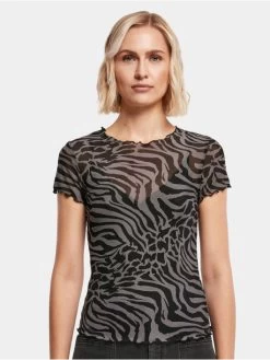 URBAN CLASSICS Damen T-Shirt Ladies Mesh In Grau