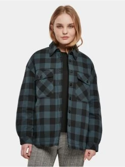URBAN CLASSICS Damen Übergangsjacke Ladies Flanell Padded In Blau