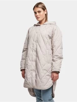 URBAN CLASSICS Damen Übergangsjacke Ladies Oversized Diamond Quilted Hooded In Grau