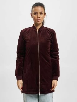 URBAN CLASSICS Damen Übergangsjacke Ladies Long Velvet In Rot
