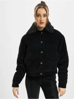 URBAN CLASSICS Damen Übergangsjacke Ladies Oversized Corduroy Sherpa In Schwarz