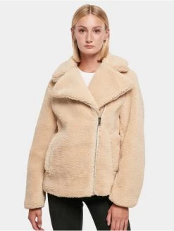 URBAN CLASSICS Damen Winterjacke Ladies Sherpa Biker In Beige
