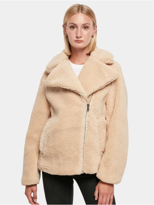 URBAN CLASSICS Damen Winterjacke Ladies Sherpa Biker In Beige 3 URBAN CLASSICS Damen Winterjacke Ladies Sherpa Biker In Beige