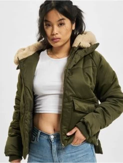 URBAN CLASSICS Damen Winterjacke Sherpa In Olive