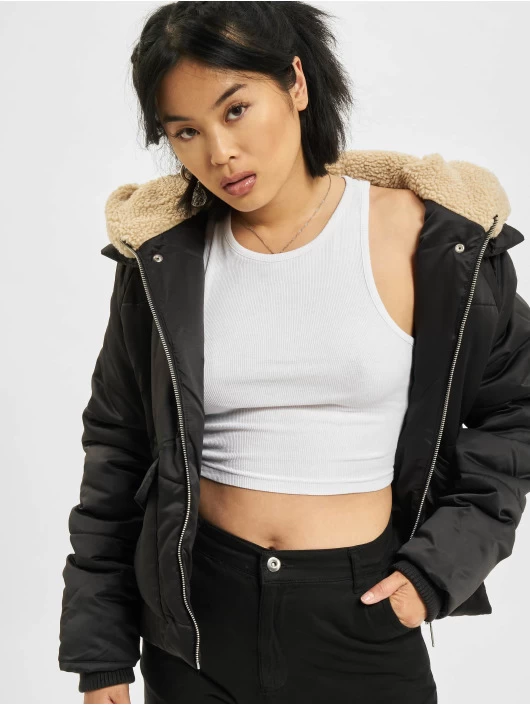 URBAN CLASSICS Damen Winterjacke Sherpa In Schwarz 3 URBAN CLASSICS Damen Winterjacke Sherpa In Schwarz