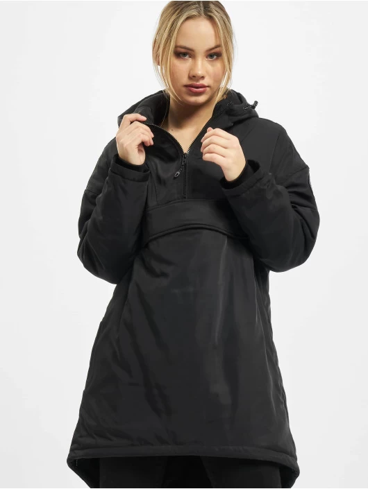 URBAN CLASSICS Damen Winterjacke Ladies Long Oversized Pull Over In Schwarz 3 URBAN CLASSICS Damen Winterjacke Ladies Long Oversized Pull Over In Schwarz