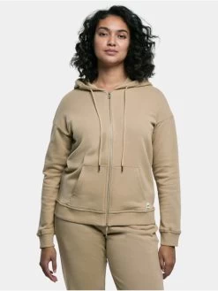 URBAN CLASSICS Damen Zip Hoodie Ladies Organic Terry In Beige