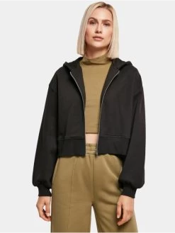 URBAN CLASSICS Damen Zip Hoodie Ladies Short Oversized In Schwarz
