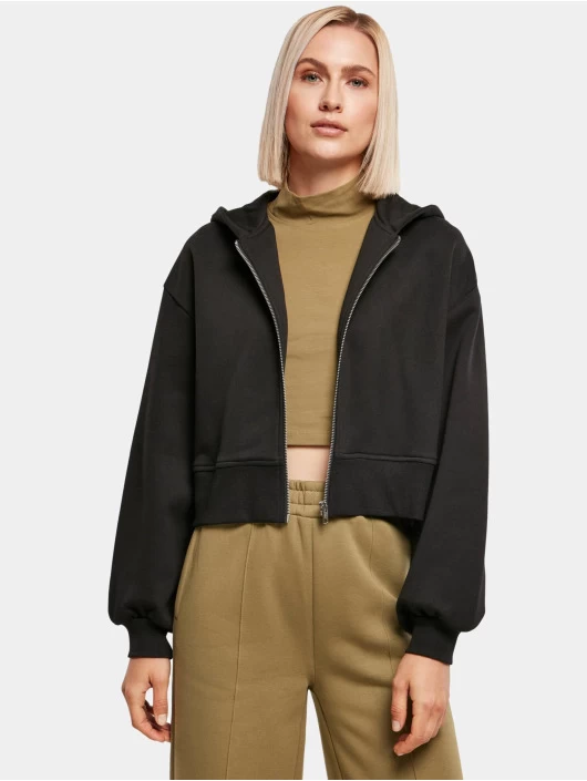 URBAN CLASSICS Damen Zip Hoodie Ladies Short Oversized In Schwarz 3 URBAN CLASSICS Damen Zip Hoodie Ladies Short Oversized In Schwarz