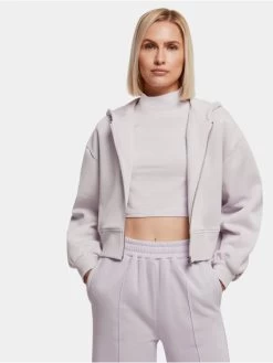 URBAN CLASSICS Damen Zip Hoodie Ladies Short Oversized In Violet