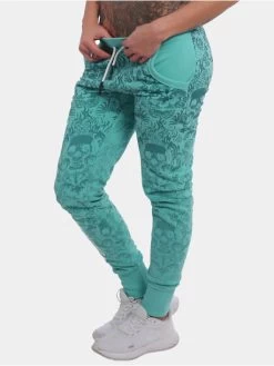 Damen Jogginghose Skull Pattern Allover Urban In Türkis