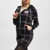 Damen Zip Hoodie Checkered Long Zip In Schwarz