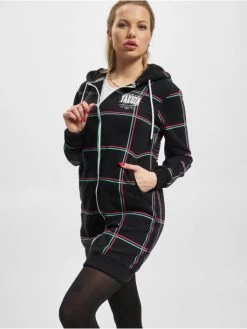 Damen Zip Hoodie Checkered Long Zip In Schwarz